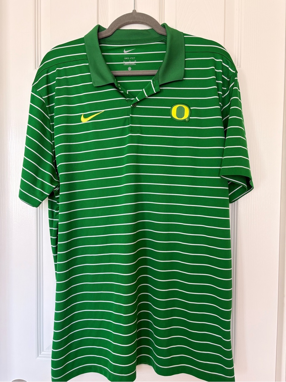 Nike Oregon Ducks Dri FIT Polo XL Green White Stripe Golf Football